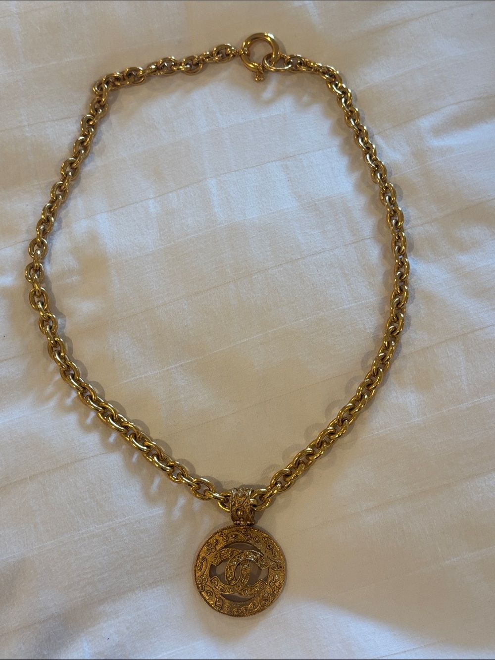 CHANEL Gold-Tone Medallion Chain Necklace